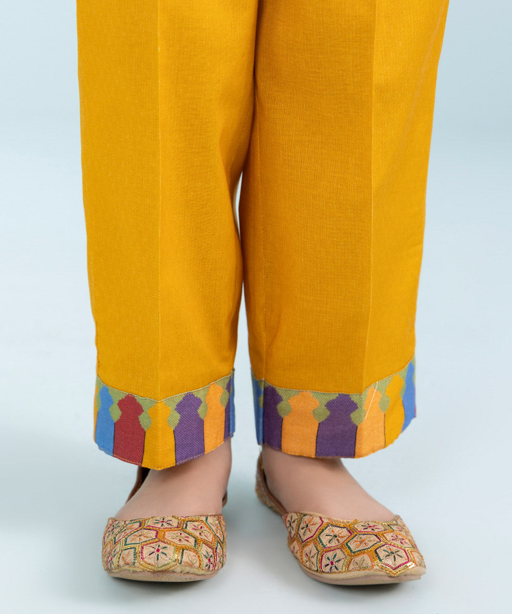 Kid Girls Mustard 2 Piece- Embroidered Khaddar Suit