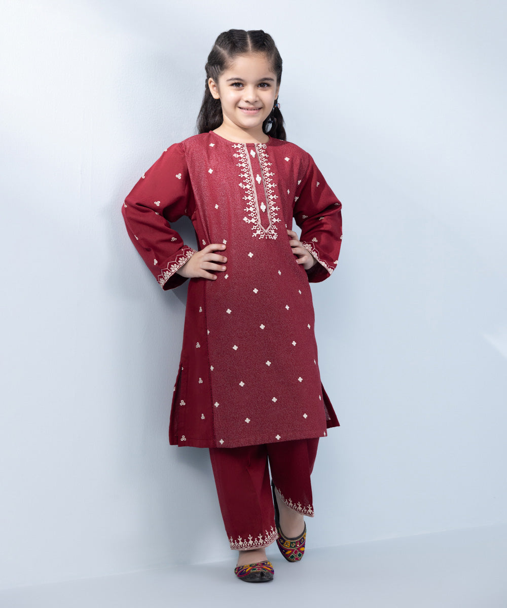 Girl's 2 Piece Embroidered Karandi Suit