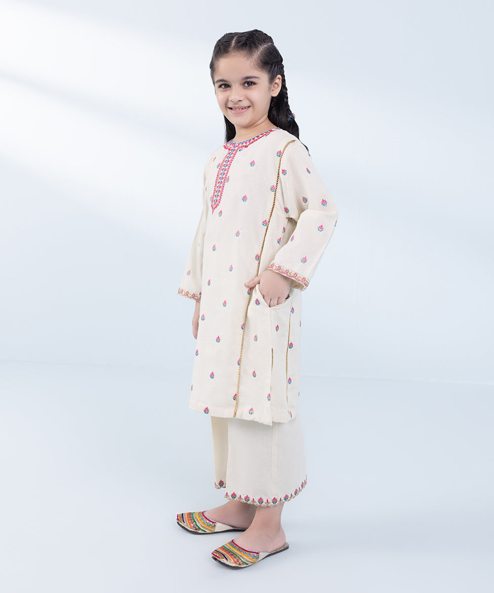 Girl's 2 Piece Embroidered Karandi Suit