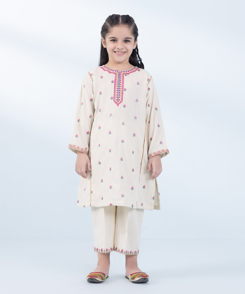 Girl's 2 Piece Embroidered Karandi Suit