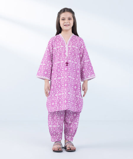 Girl's 2 Piece Printed khaddar Suit