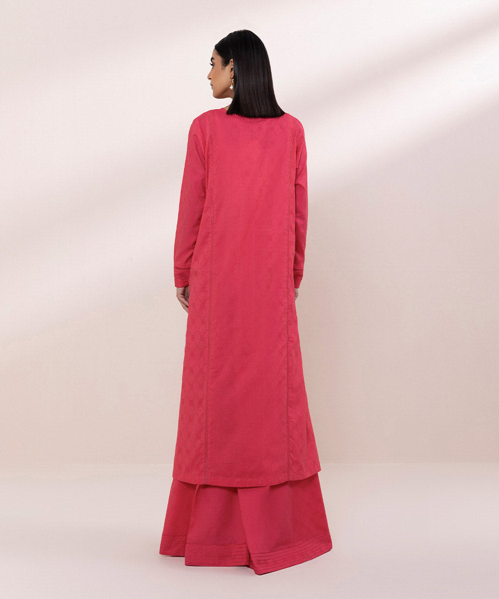 Women's Pret Jacquard Solid Pink A-Line Shirt