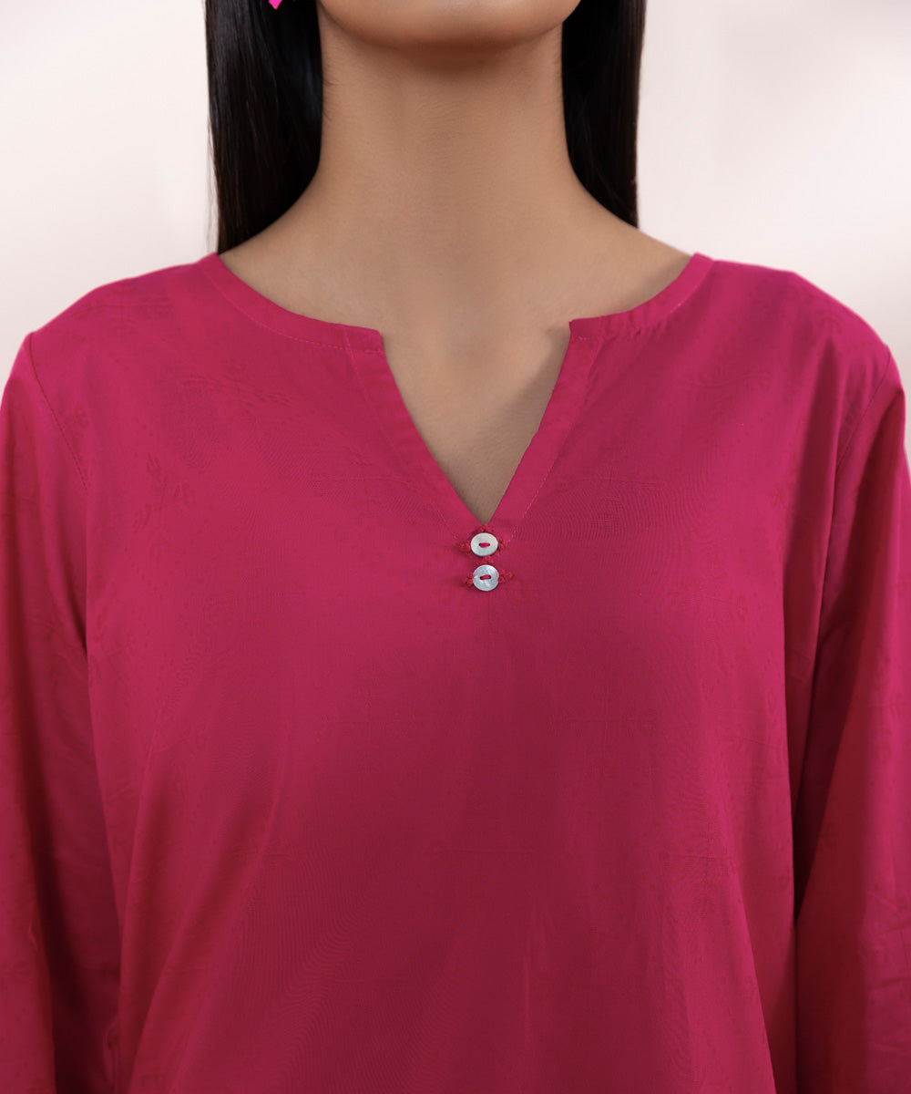 Women's Pret Jacquard Solid Pink Straight Shirt
