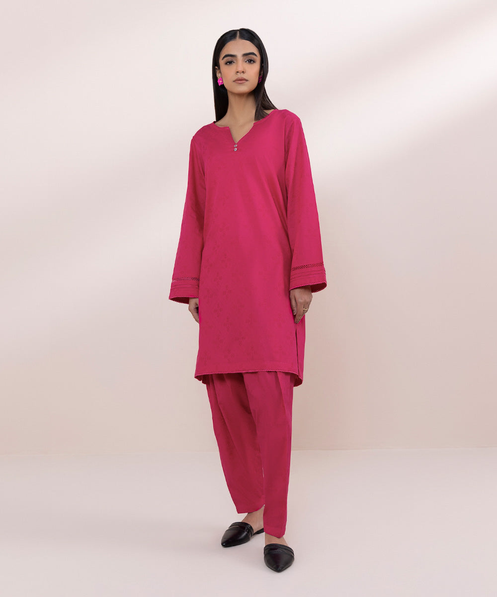 Women's Pret Jacquard Solid Pink Straight Shirt