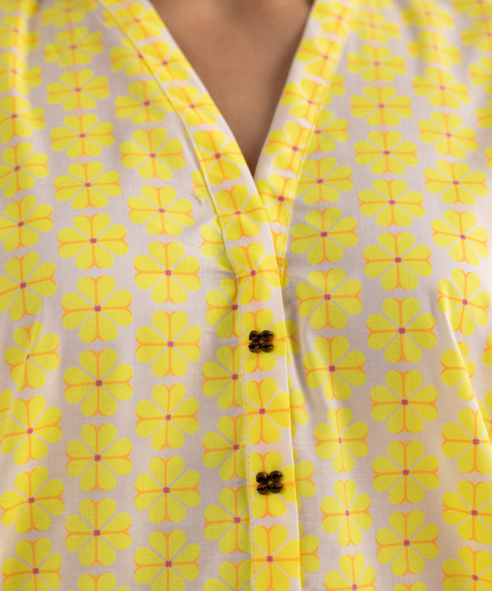 Women's Pret Cambric Yellow Printed A-Line Shirt
