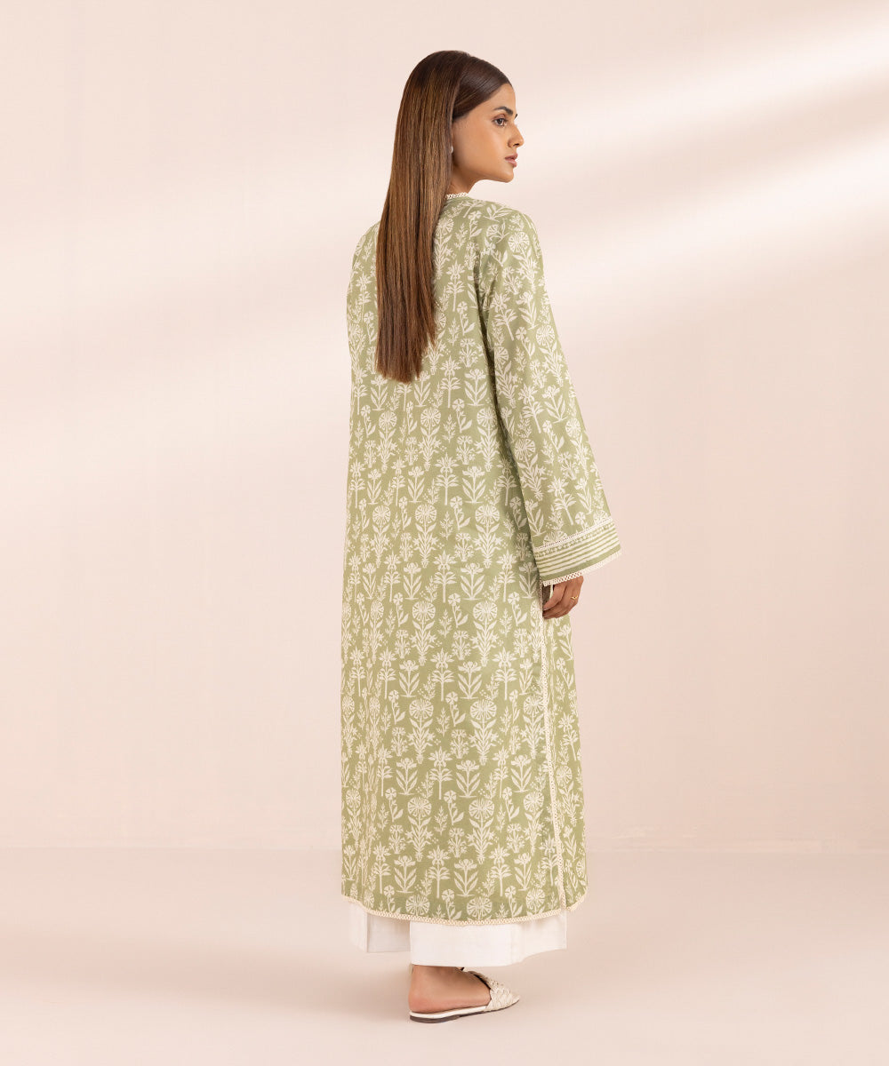 Women's Pret Textured Lawn Green Printed Straight Shirt