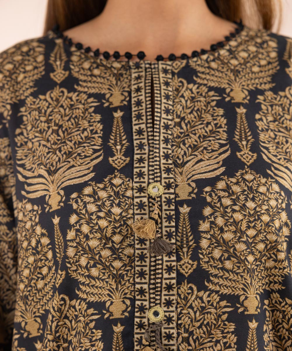 Women's Pret Textured Lawn Black Printed A-Line Shirt