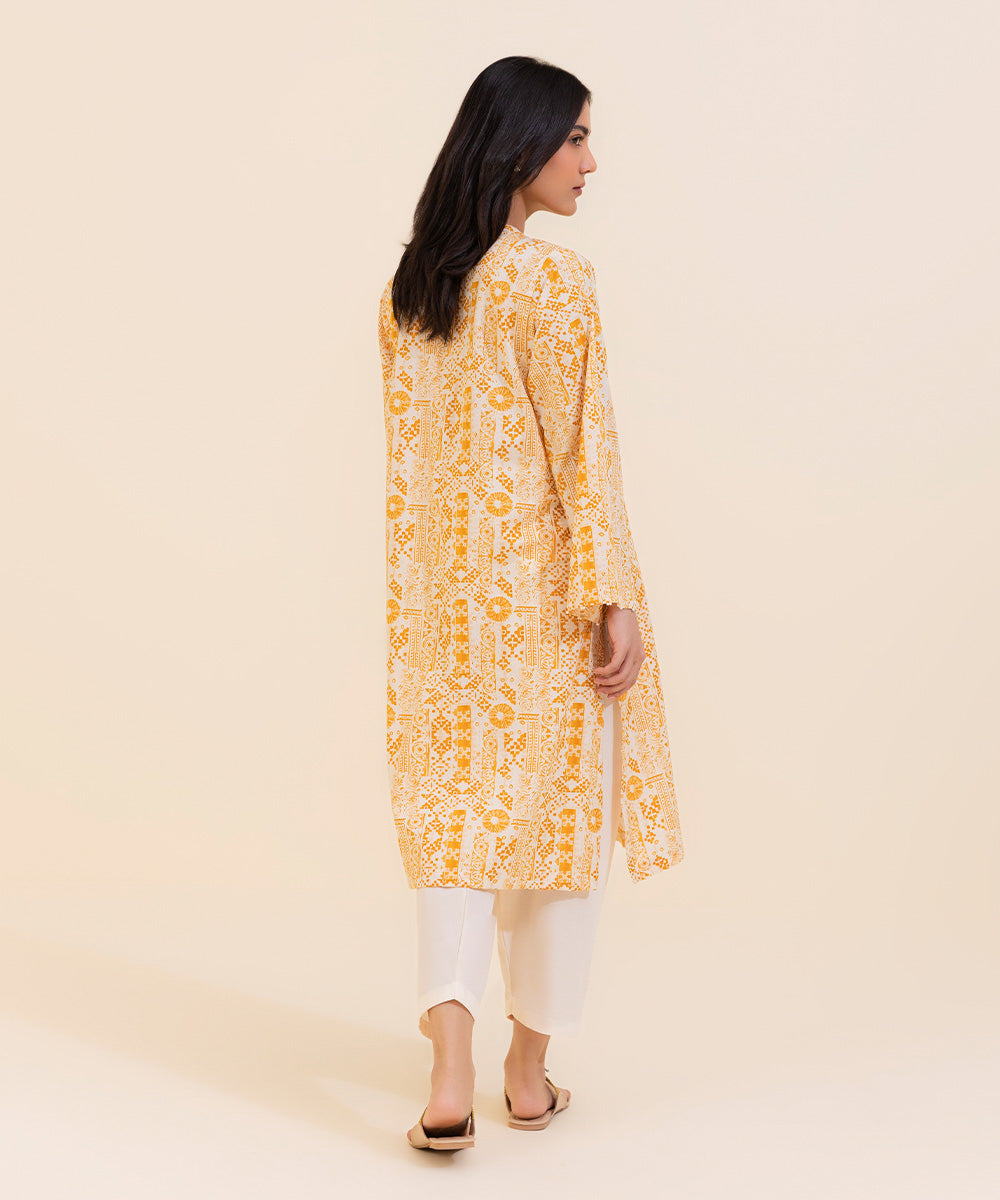 Women's Eid Pret Dobby Printed Mustard Straight Shirt