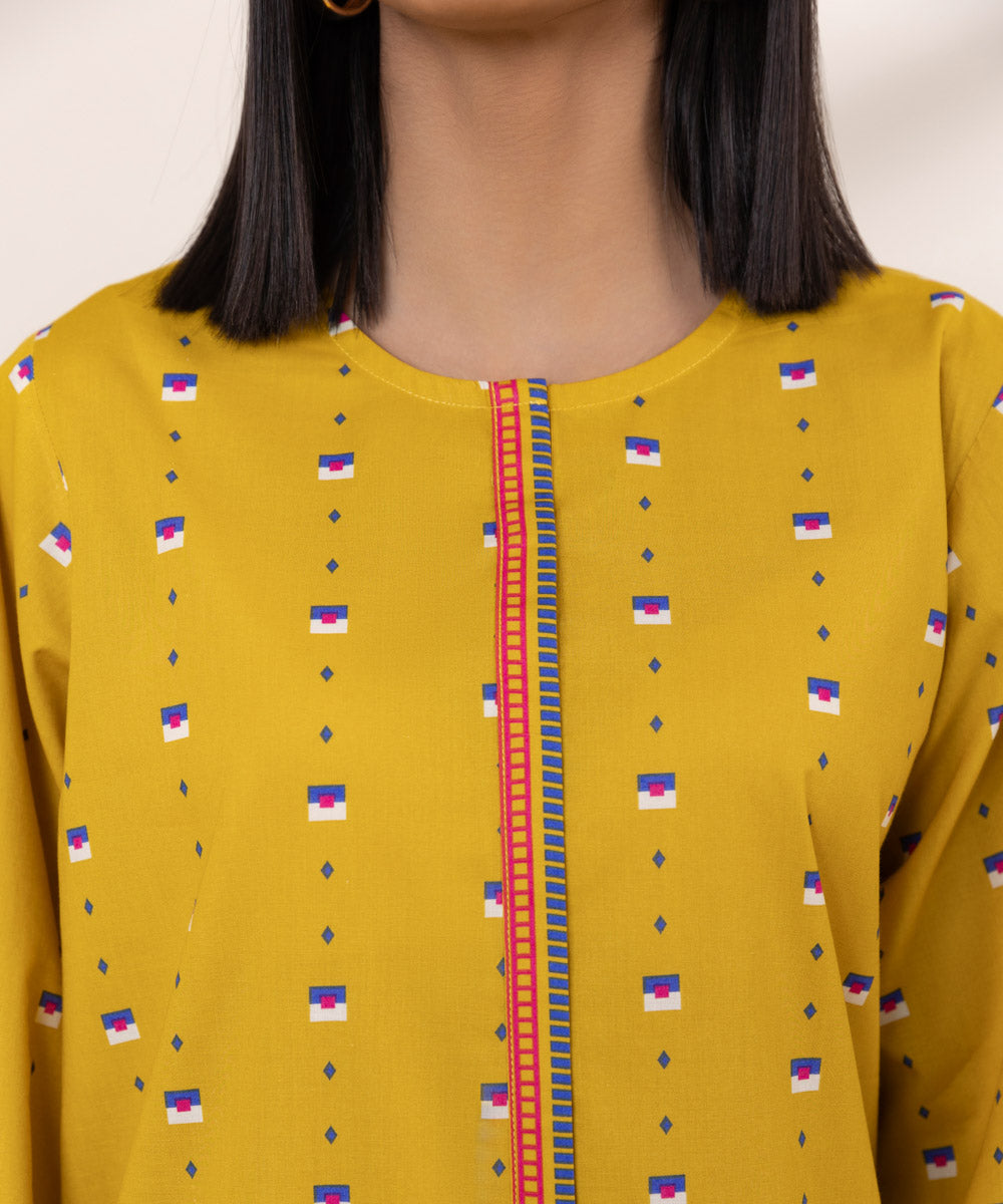 Women's Pret Cambric Printed Yellow Straight Shirt
