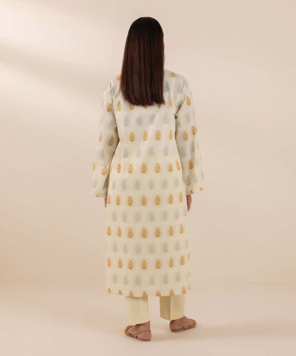 Women's Pret Textured Lawn Beige Printed A-Line Shirt