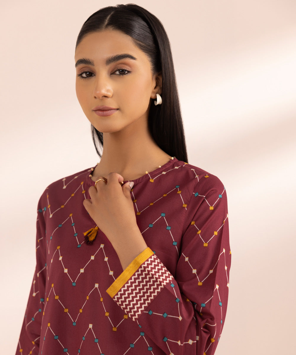 Women's Pret Textured Lawn Red Printed A-Line Shirt