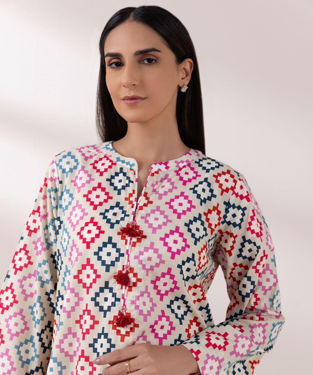 Women's Pret Textured Lawn Printed Multicolored Straight Shirt