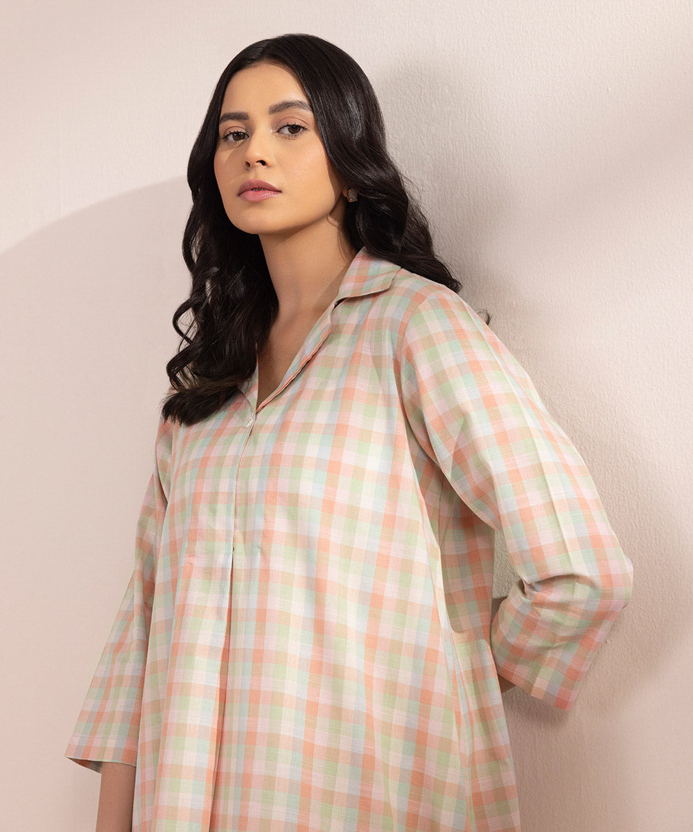 Women's Pret Yarn Dyed Solid Light Pink A-Line Shirt