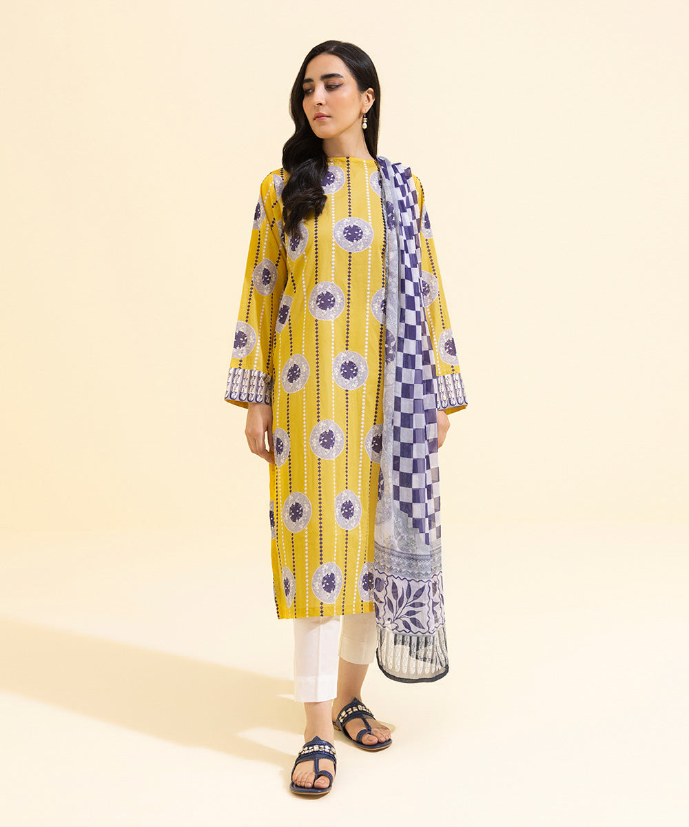 Women's Eid Pret Lawn Printed Yellow 2 Piece Suit