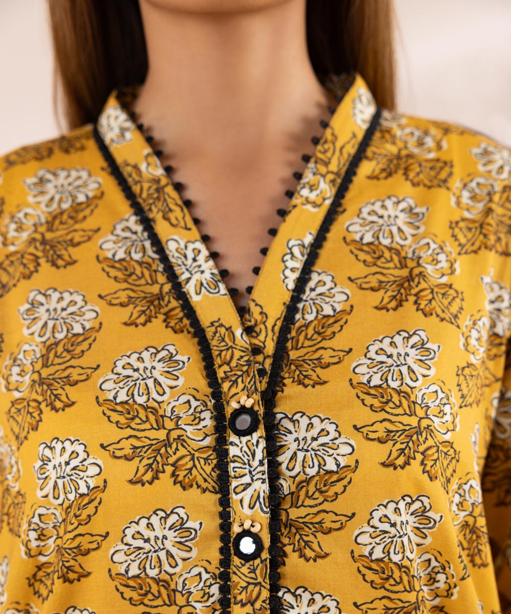 Women's Pret Textured Lawn Yellow Printed Straight Shirt