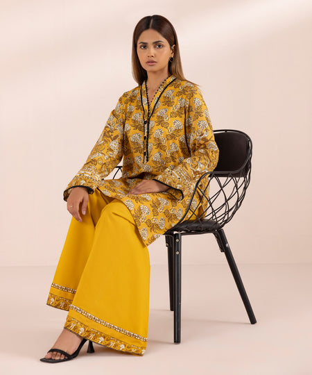 Women's Pret Textured Lawn Yellow Printed Straight Shirt