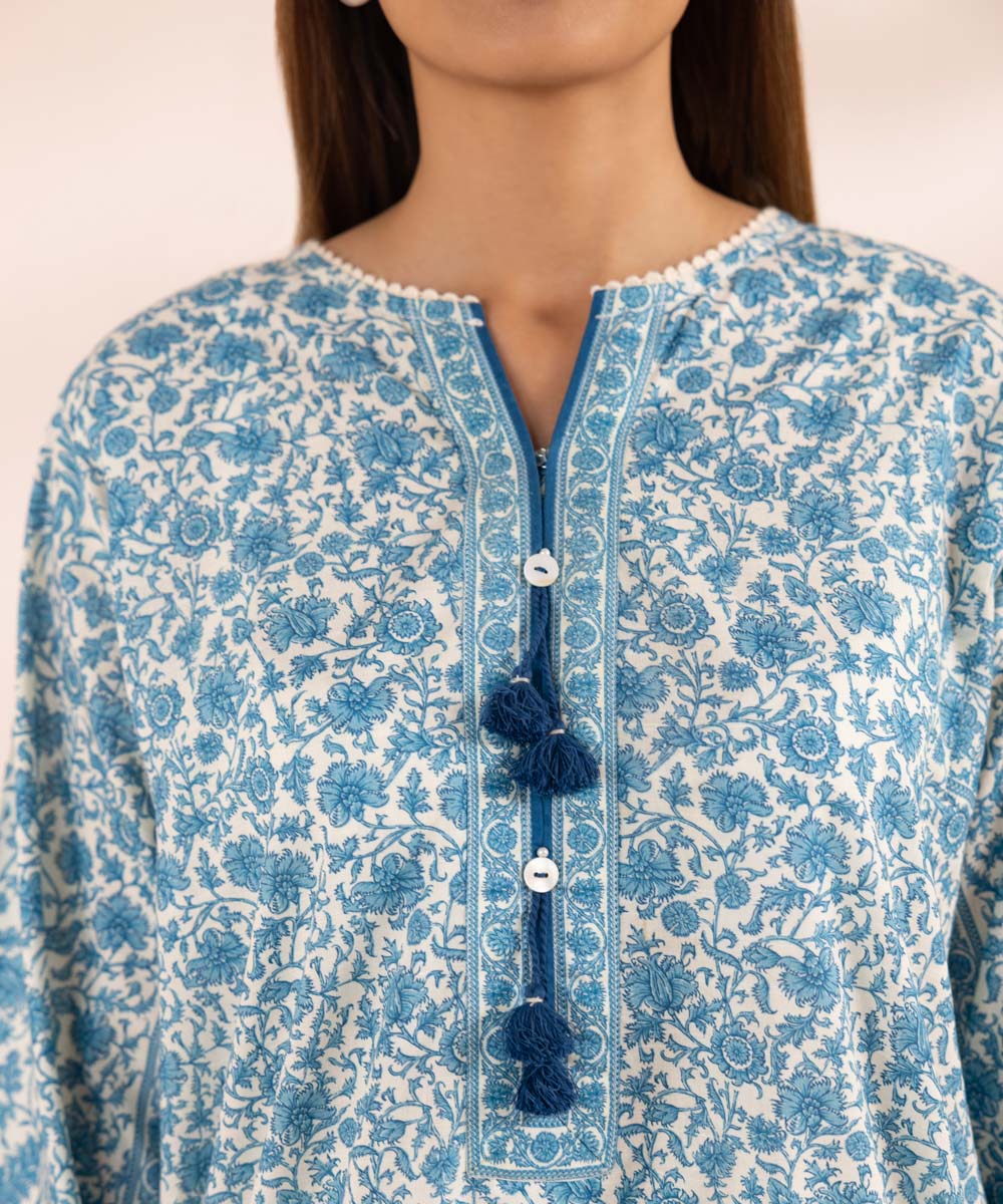 Women's Pret Textured Lawn Blue Printed A-Line Shirt