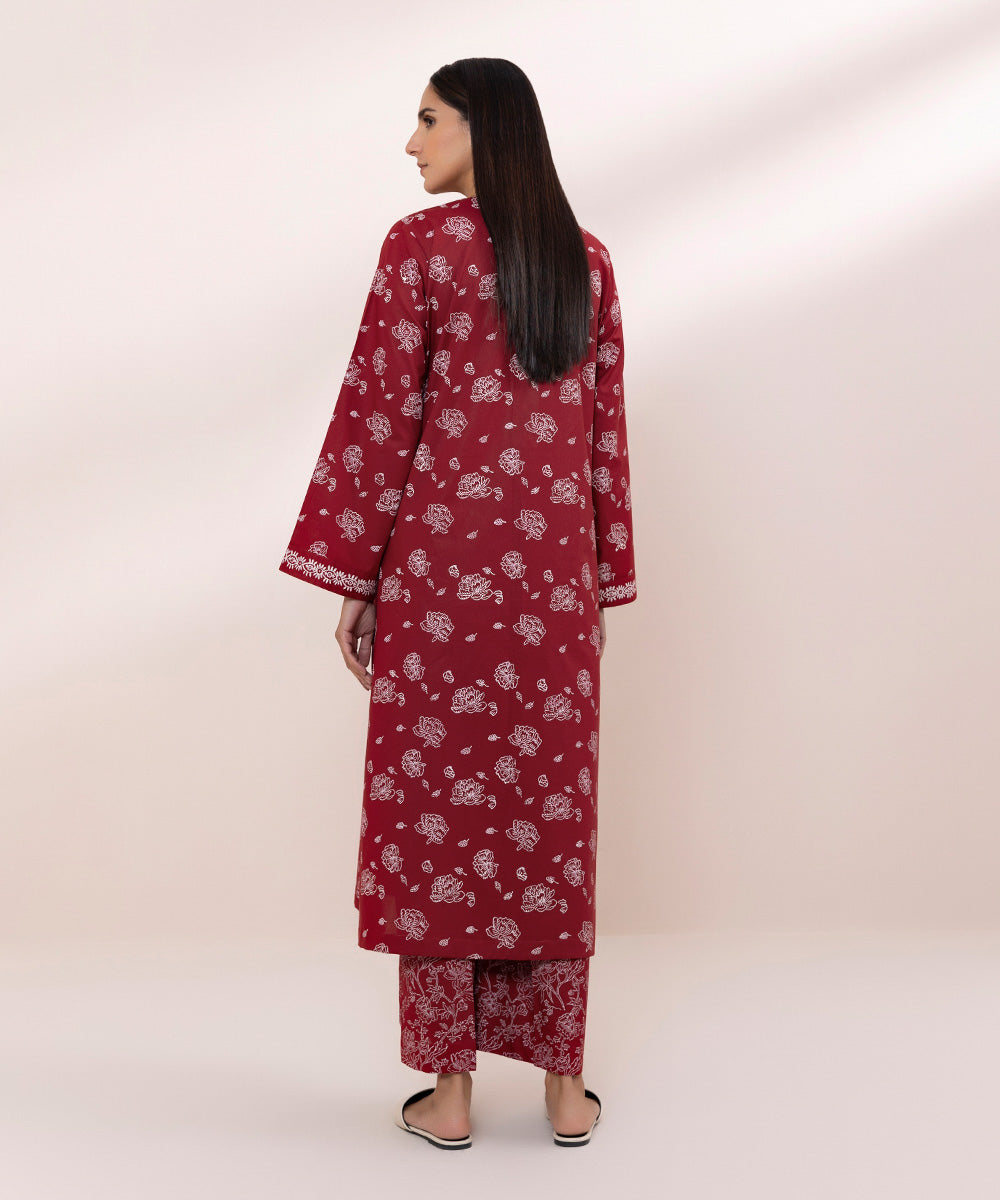 Women's Pret Cambric Block Printed Red A-Line Shirt