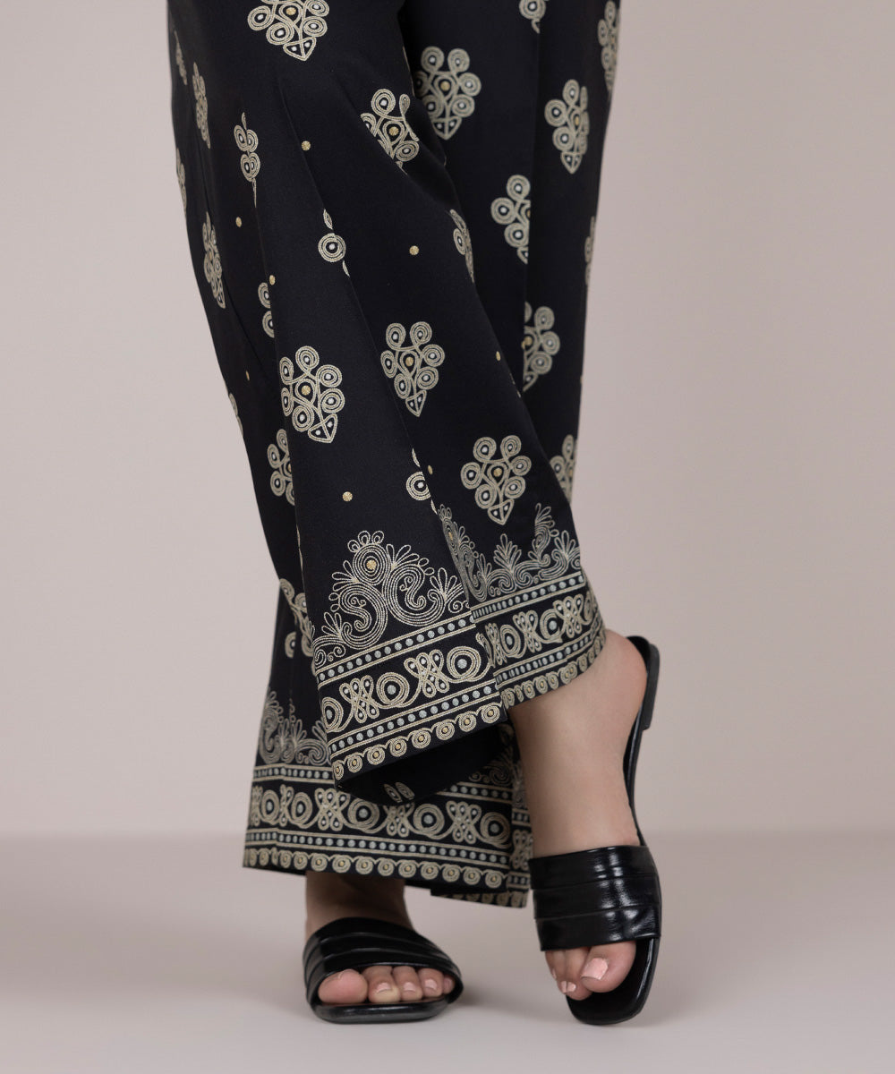 Women's Pret Cambric Black Printed Flared Pants