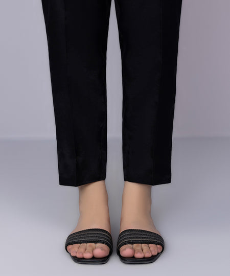 Women's Pret Viscose Raw Silk Black Cigarette Pants