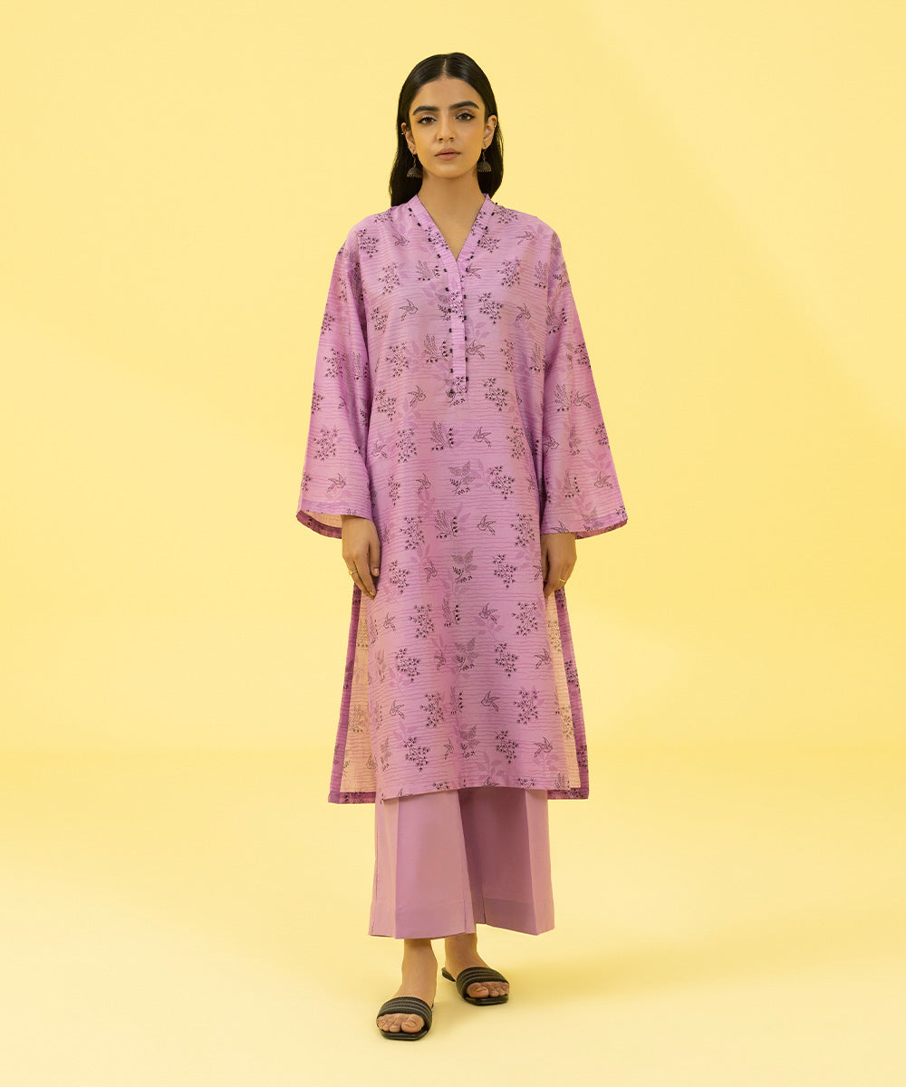 Women's Pret Summer Textured Lawn Light Purple Printed Straight Shirt