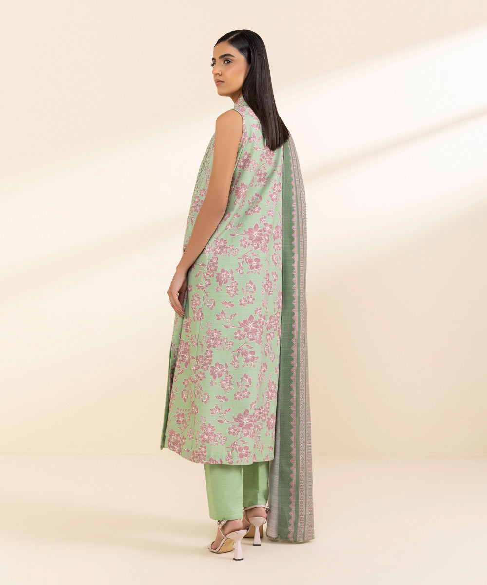 Women's Unstitched Light Khaddar Printed Green 3 Piece Suit