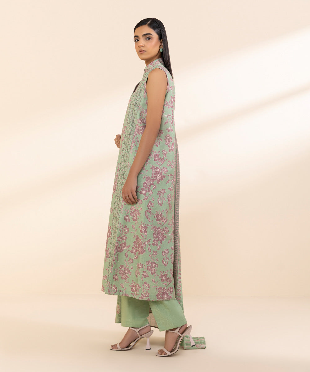 Women's Unstitched Light Khaddar Printed Green 3 Piece Suit