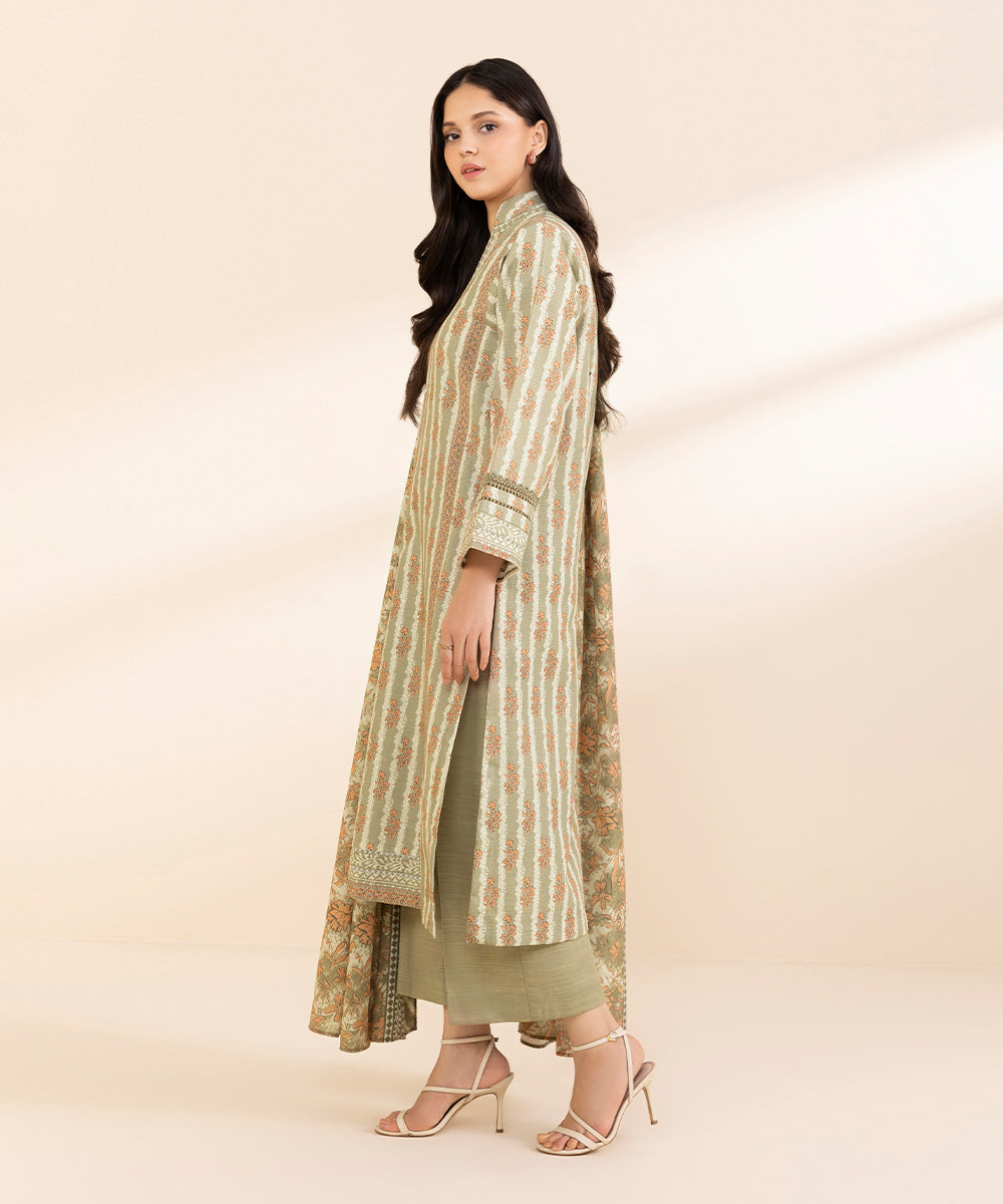 Women's Unstitched Light Khaddar Printed Beige 3 Piece Suit