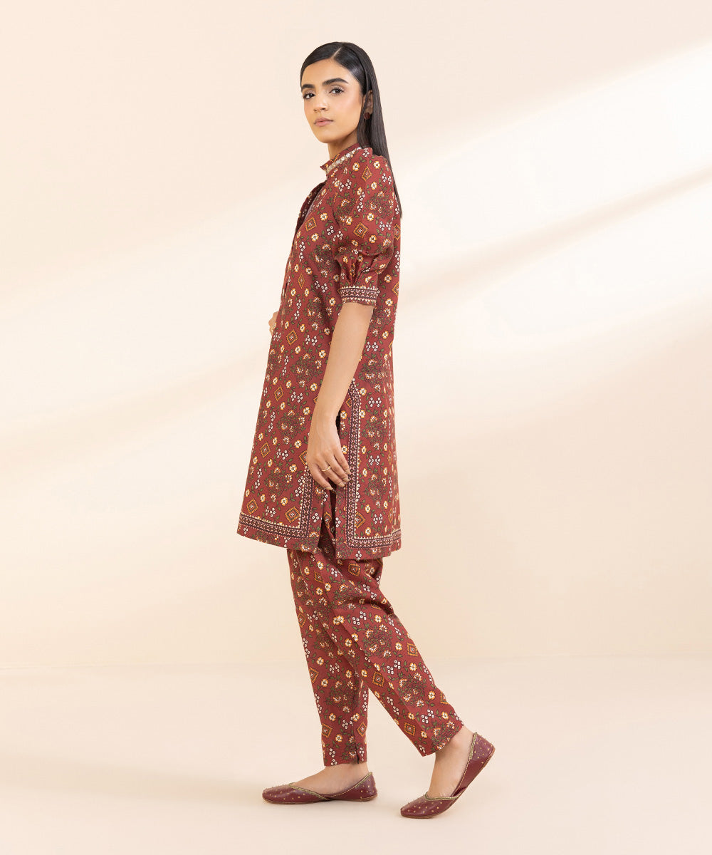 Women's Unstitched Light Khaddar Red Printed Shirt 