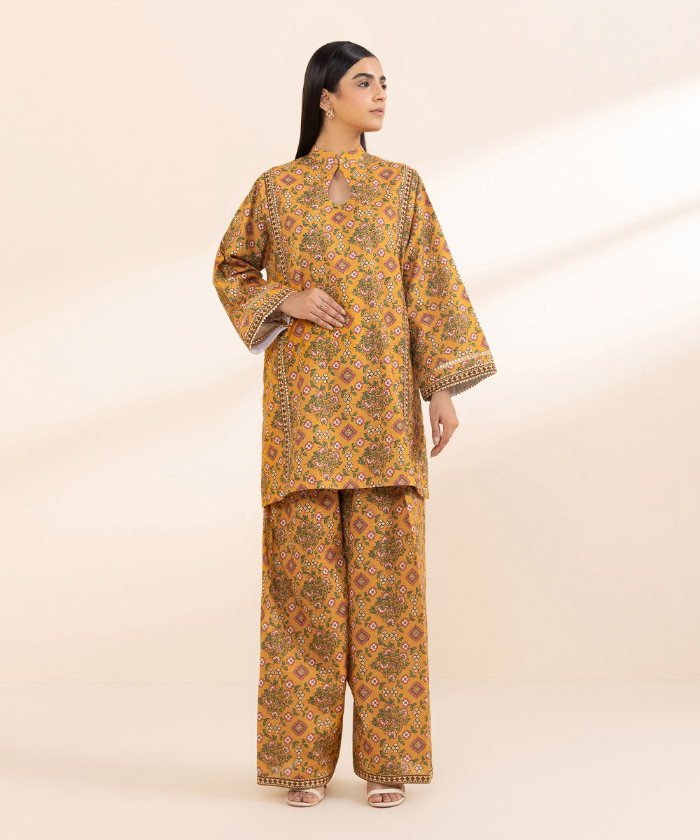 Women's Unstitched Light Khaddar Yellow Printed Shirt 