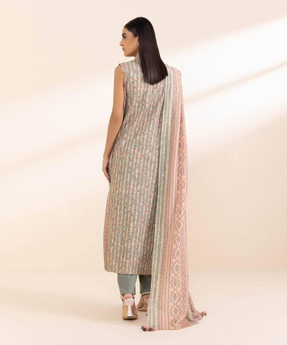 Women's Unstitched Light Khaddar Printed Grey 3 Piece Suit