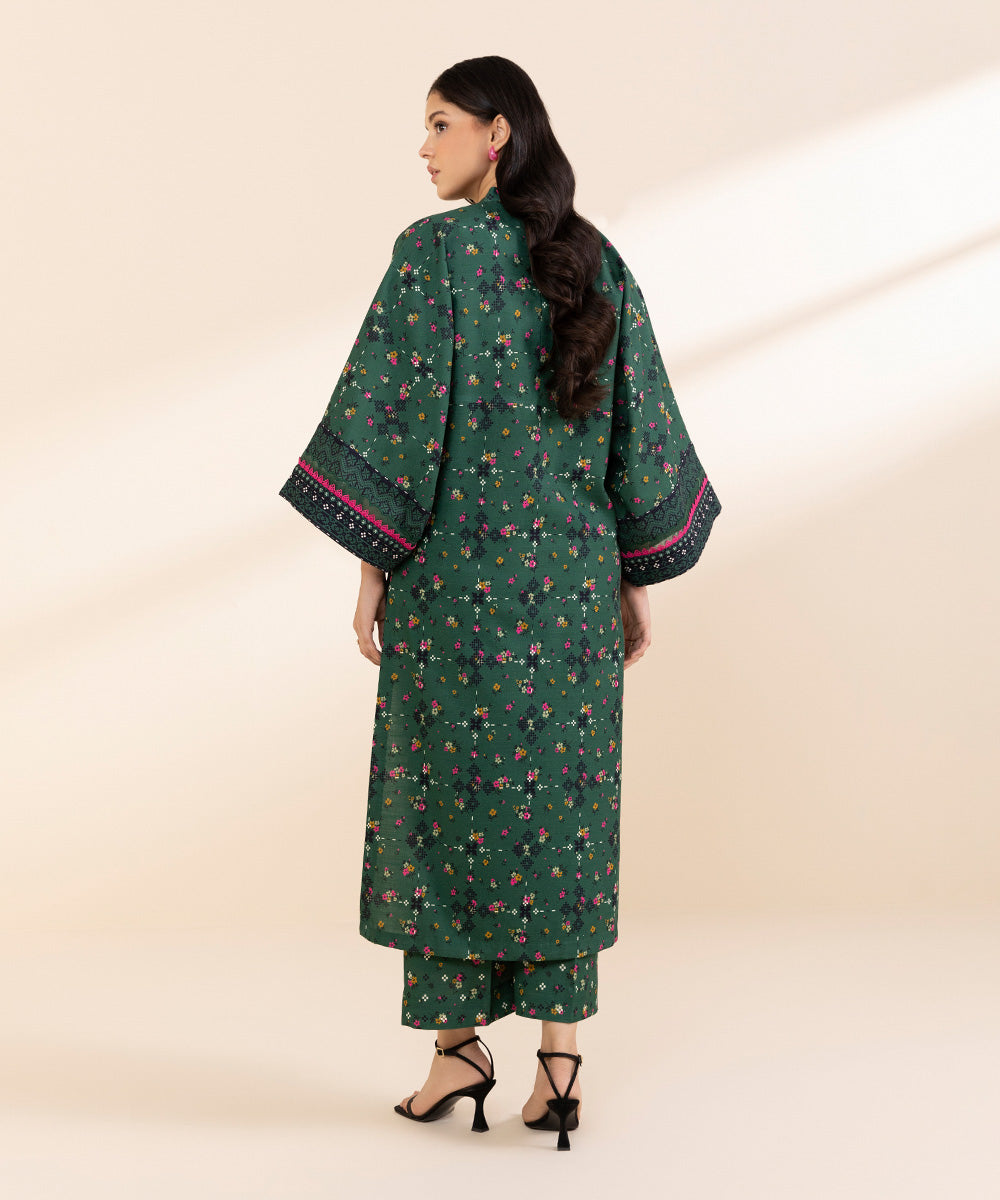 Women's Unstitched Light Khaddar Printed Green 2 Piece Suit