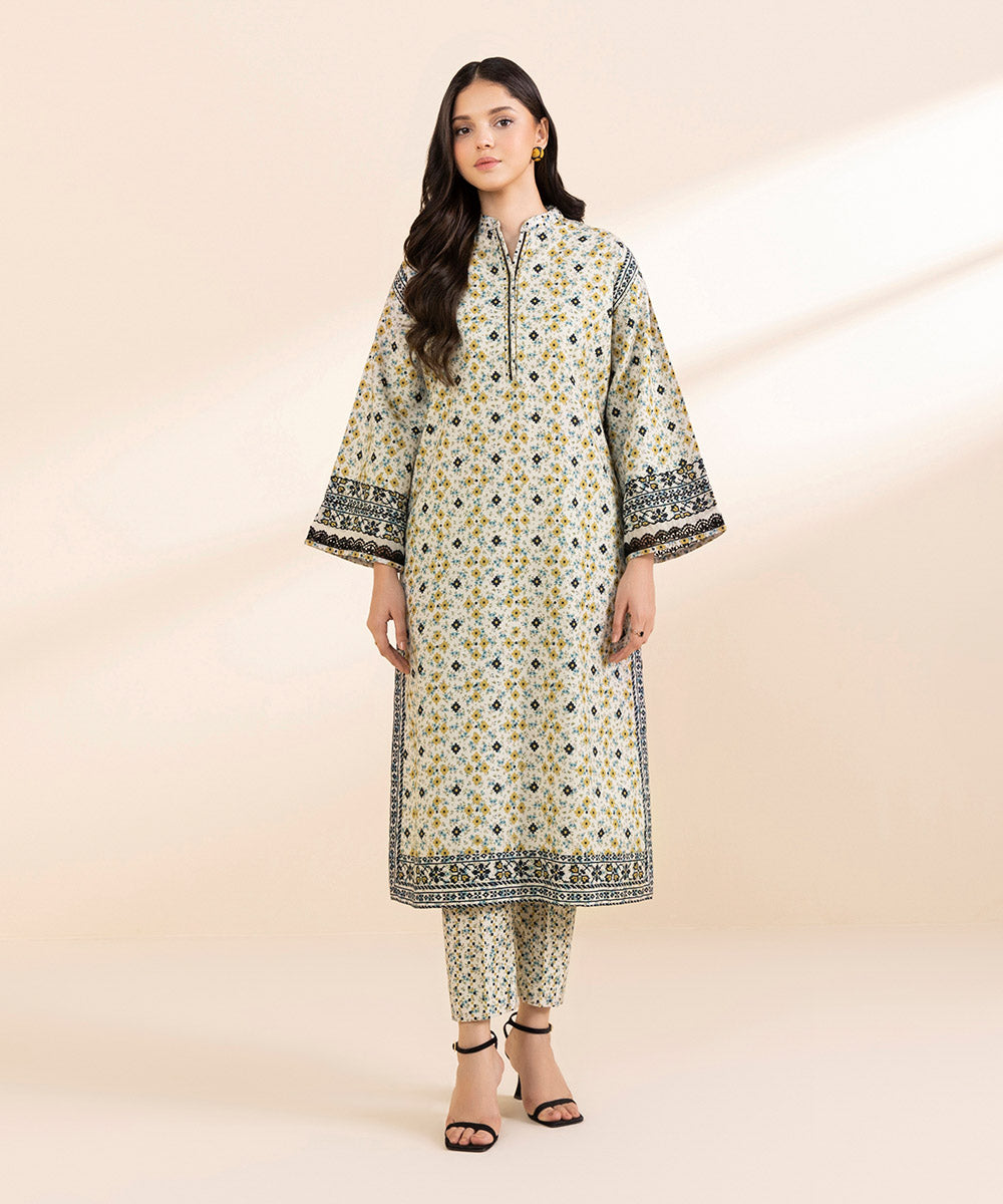 Women's Unstitched Light Khaddar Printed Multi 2 Piece Suit