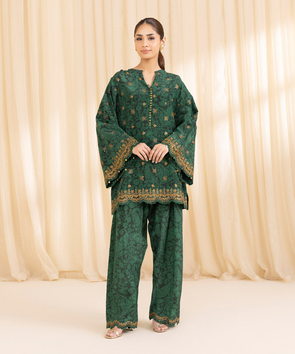 Women's Unstitched Bemberg Grip Green 2 Piece Suit