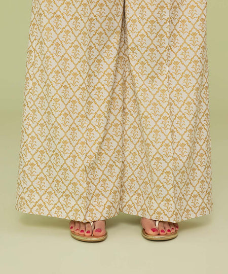 Women's Eid Pret Blended Raw Silk Printed Off White Culottes