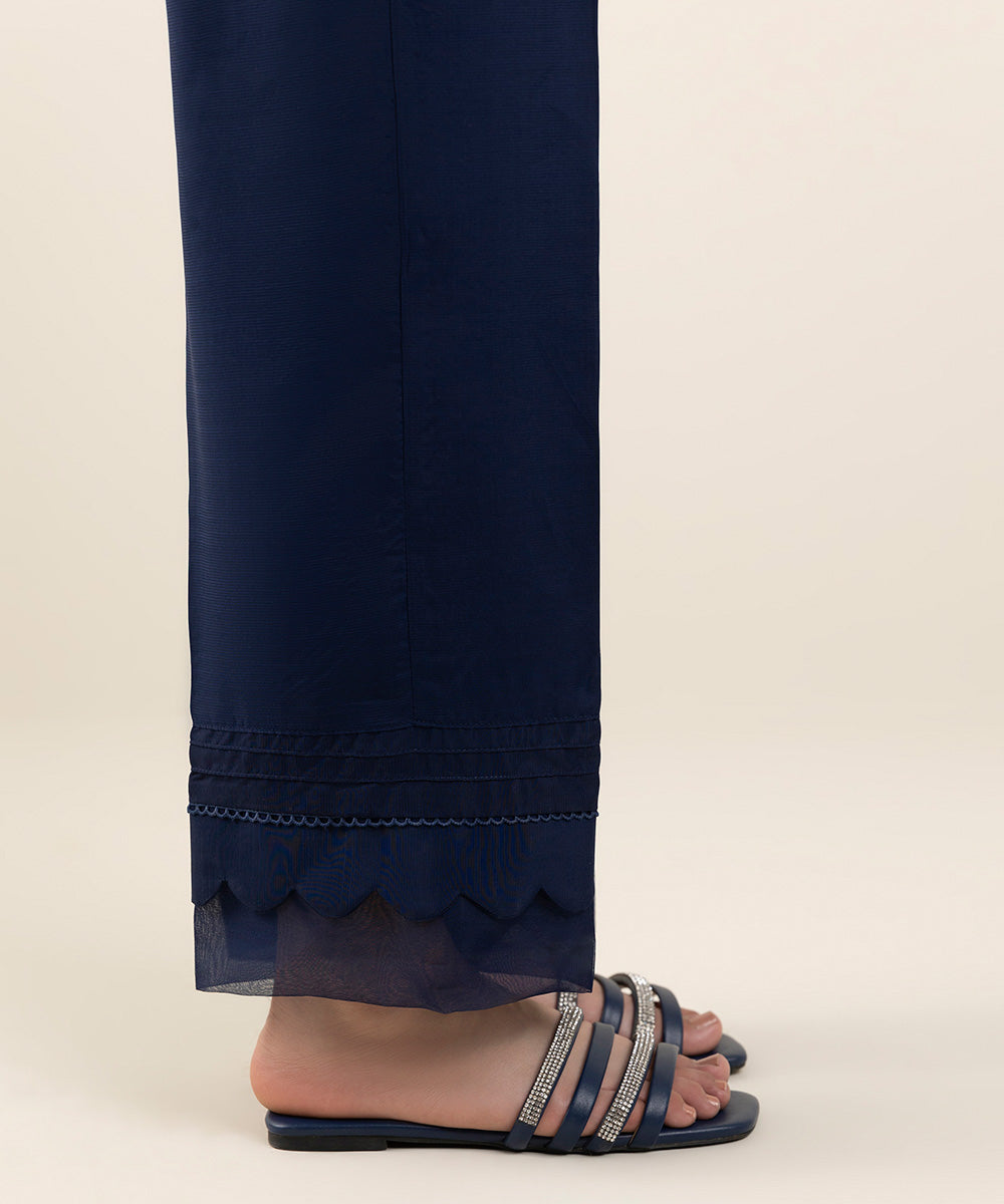 Women's Pret Viscose Raw Silk Blue Dyed Straight Pants