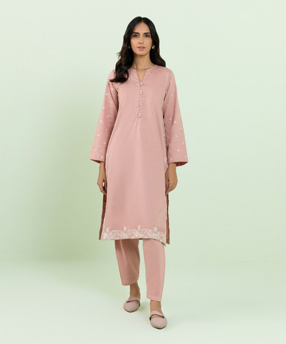 Women's Pret Recycled Cotton Embroidered Pink Straight Shirt