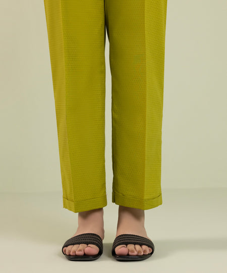 Women's Pret Khaddar Solid Green Straight Pants