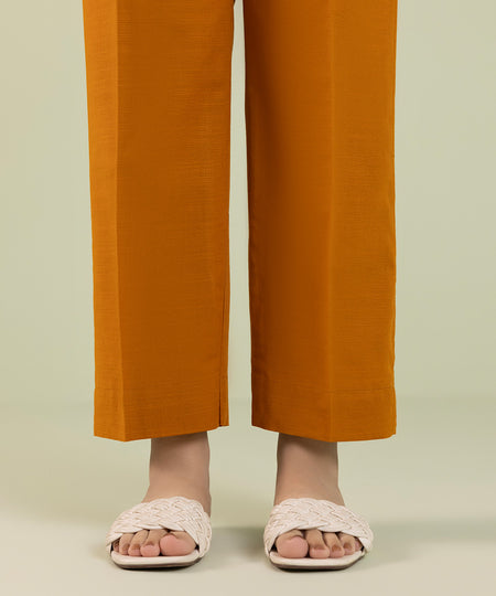 Women's Pret Khaddar Solid Orange Straight Pants