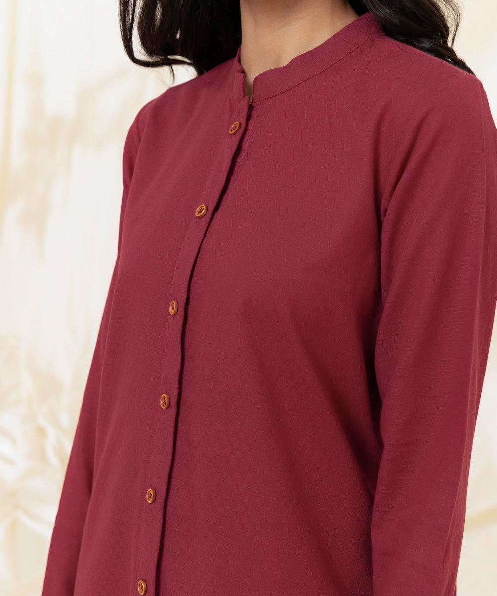 Women's Intermix Pret Recycled Cotton Solid Maroon Shirt