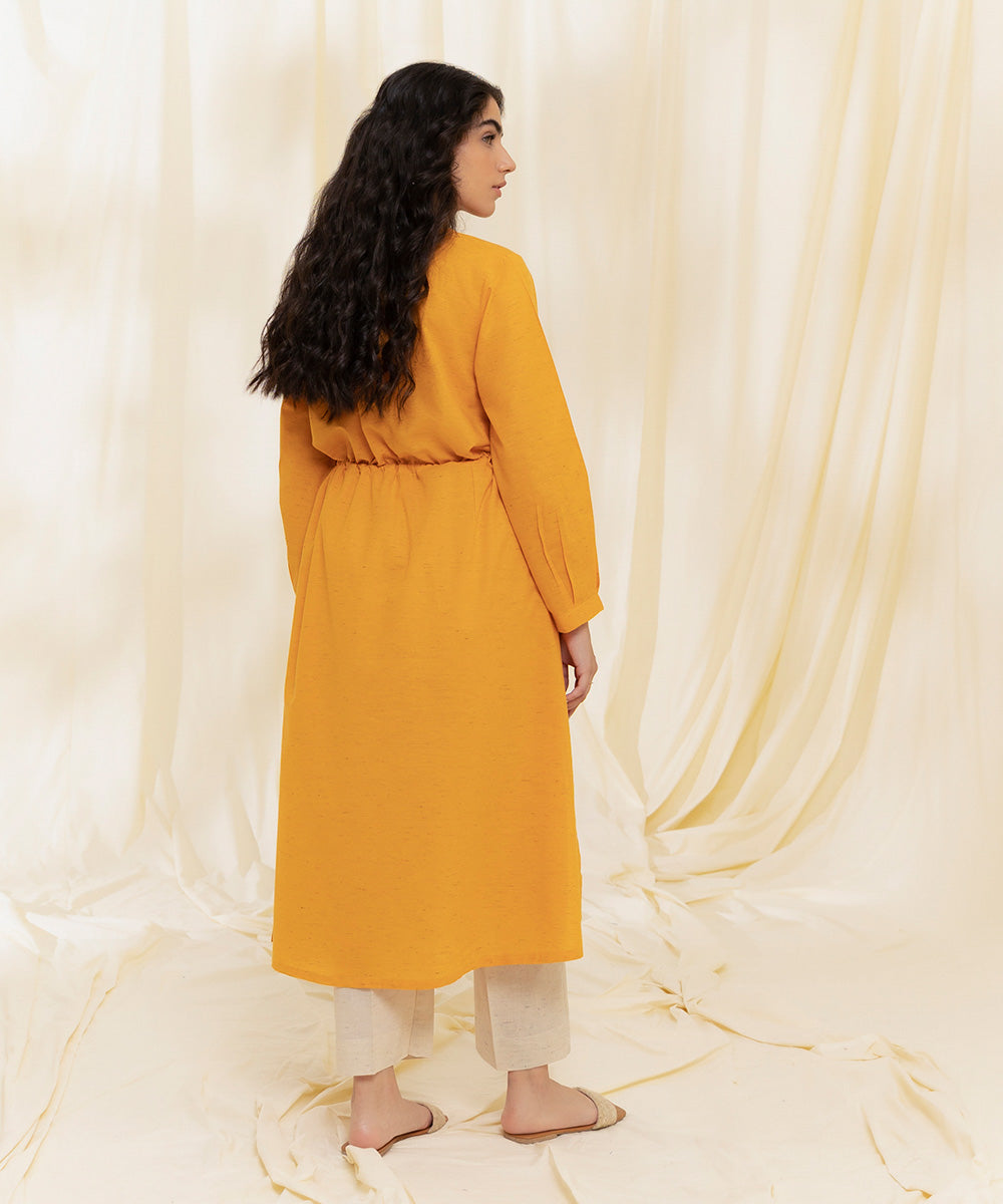 Women's Intermix Pret Recycled Cotton Solid Mustard Shirt