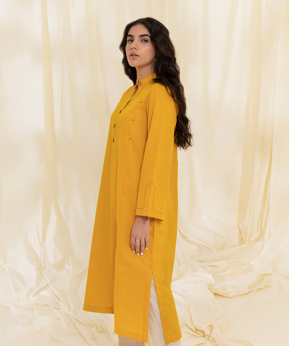 Women's Intermix Pret Recycled Cotton Solid Mustard Shirt