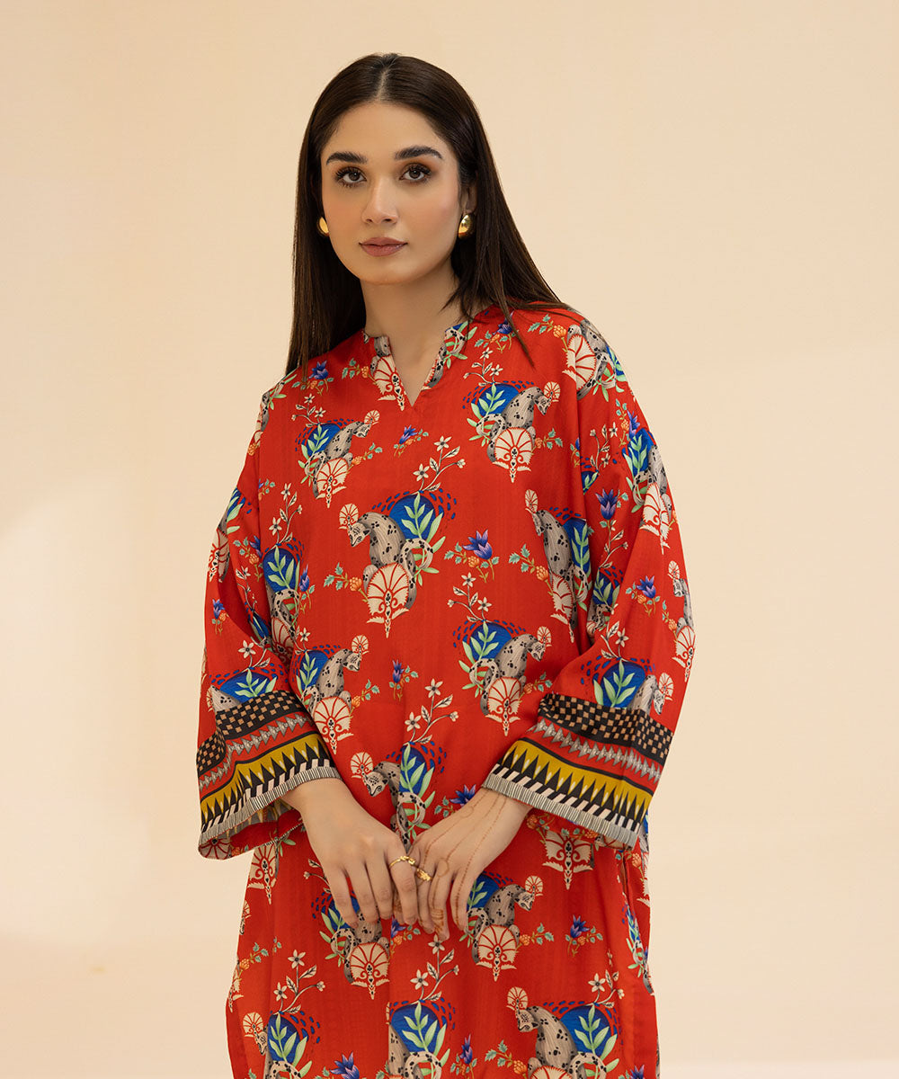 Women's Pret Summer Blended Grip Red Printed Boxy Shirt