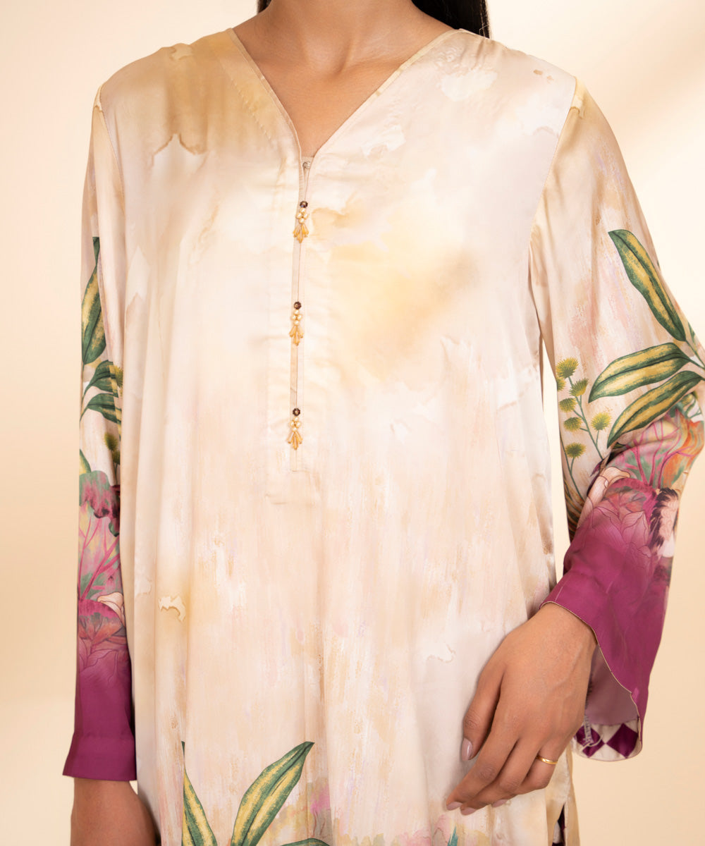 Women's Pret Blended Satin Printed Multi 2 Piece Suit