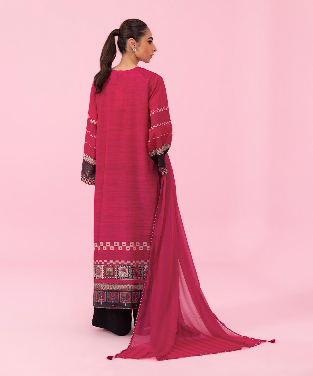 Women's Festive Pret Printed Grip Pink 2 Piece Suit