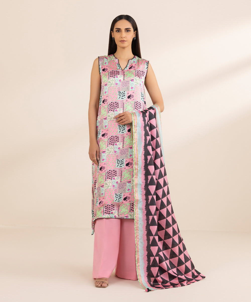 Women's Pret Chamoz Printed Pink 3 Piece Suit
