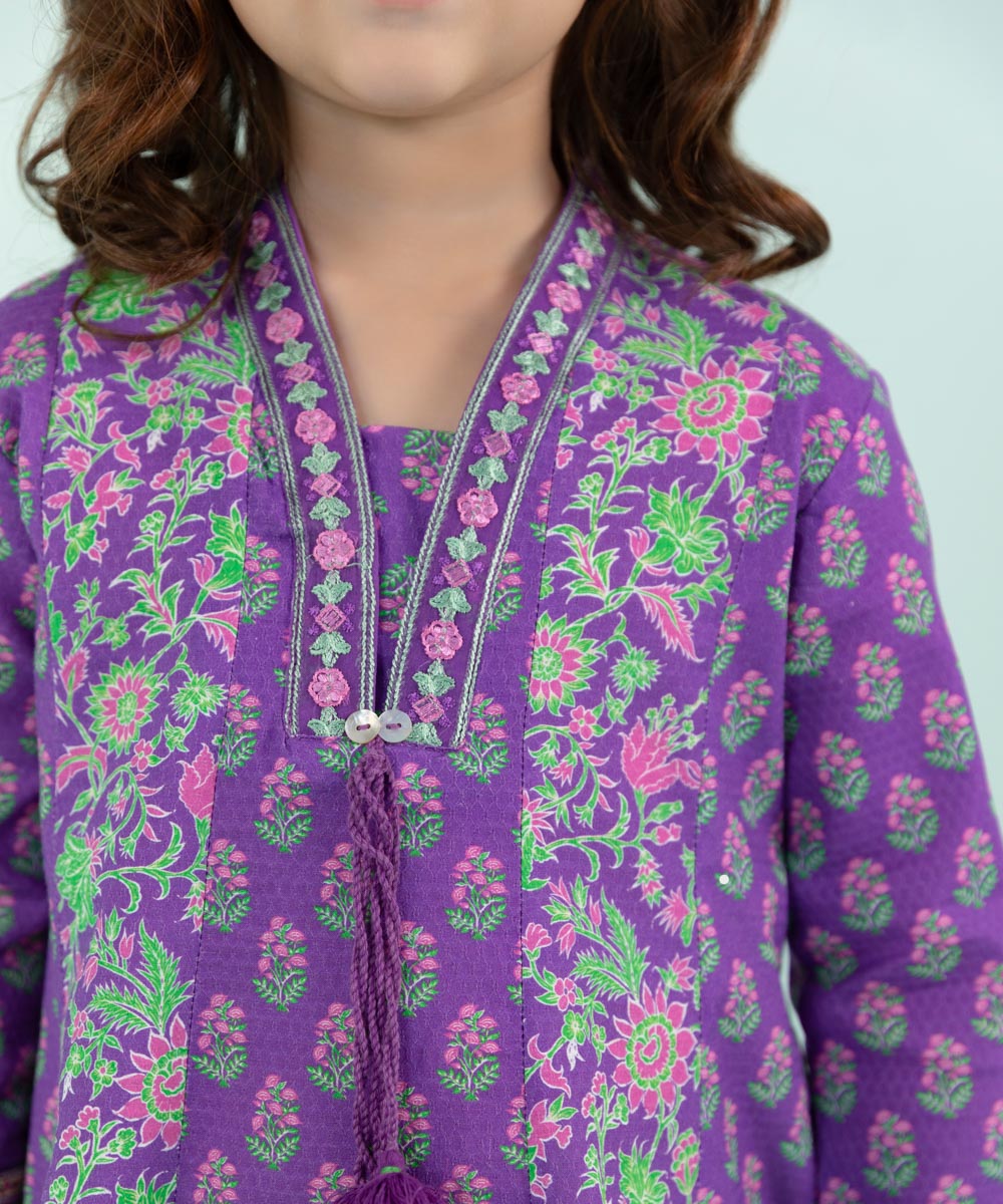Girls Purple 2 PC Embroidered Dobby Suit