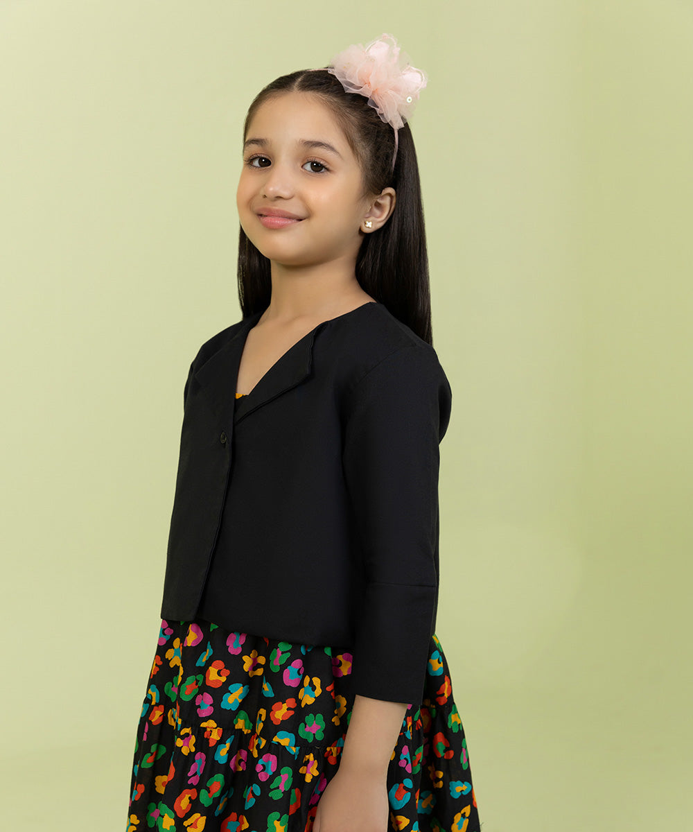 Girls Multi Printed Cambric Dress with Jacket