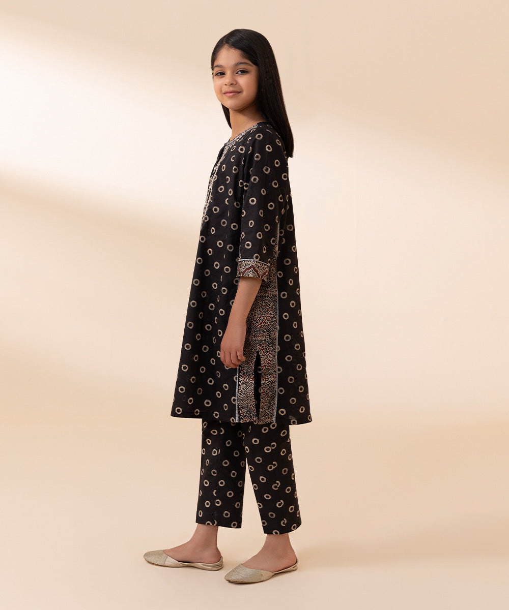 Girls Blue 2 PC Embroidered Basic lawn Suit