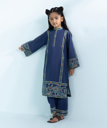 Kids East Girls Blue 2 Piece Printed Lawn Suit